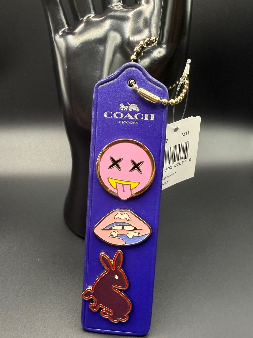 COACH Purple Leather Keychain with Playful Pins